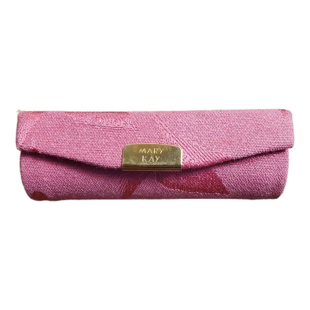 Mary Kay Pink Damask Jacquard Lipstick Case Vtg Mirrored Snap Closure